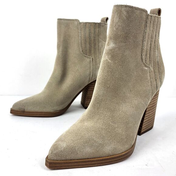 Marc Fisher Ltd. Oshay Beige Suede Leather Pointed Toe Ankle Bootie Size 4M - Picture 1 of 11